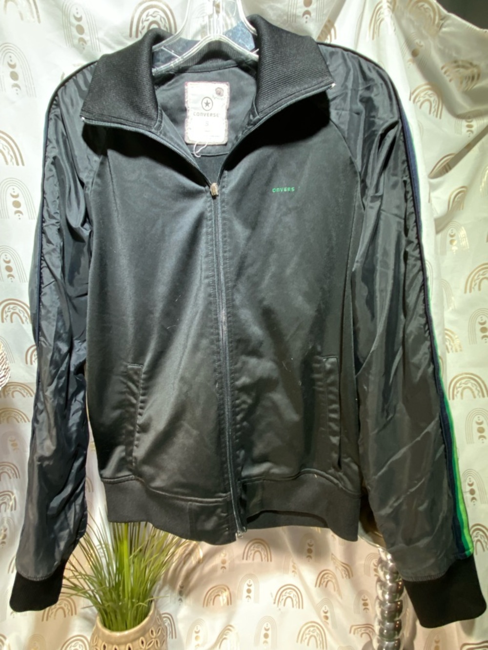 Converse Black Jacket with Green Stripe Detail